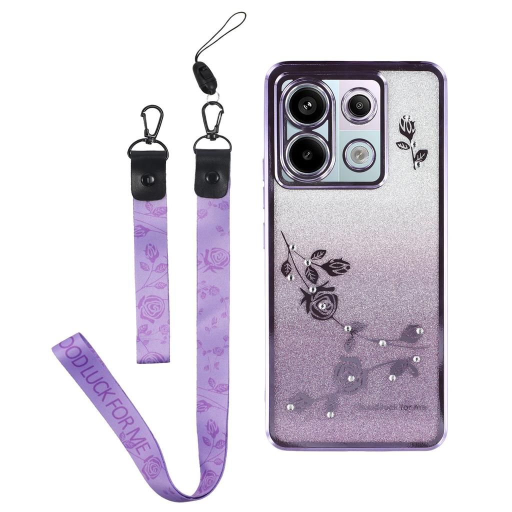 KADEM For Xiaomi Redmi Note 13 Pro 5G/Poco X6 5G Case Flower Pattern TPU Cover with Lanyard