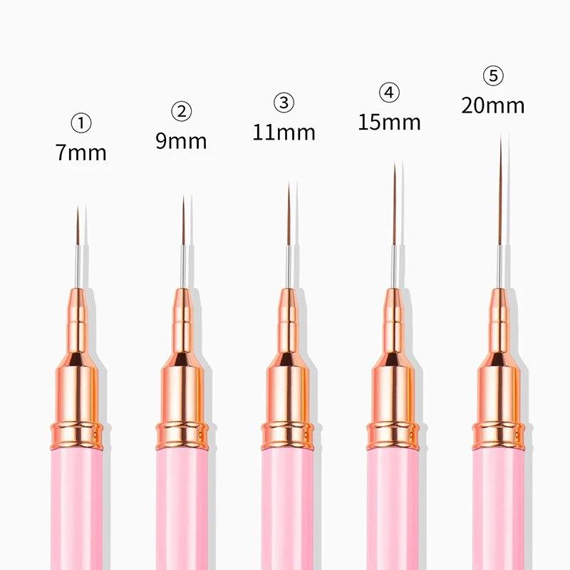 7/9/11/15/20mm Nail Liner Brush Set Handle Nail Art Pen Brush Drawing Lines Stripe Painting Flower Pen Nail Art Manicure Tools
