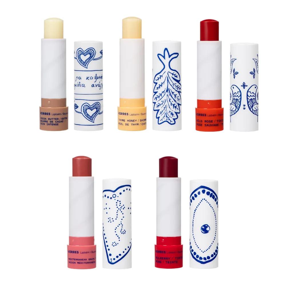 KORRES KORRES Greek Tinted Lip Balm 5-Piece Set: Cocoa + Honey + Wild Rose + Grape + Mulberry