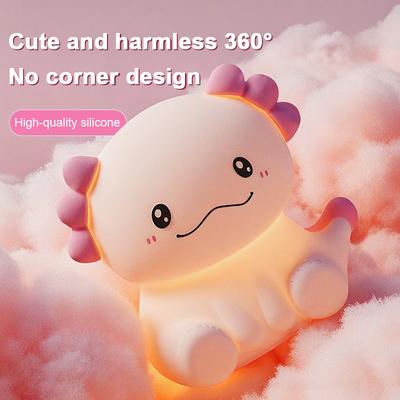 Pink Axolotl LED Night Light USB Rechargeable Touch Lamp 3 Levels Brightness Timing Light Cute Animal Bedside Lamp Gift for Kids