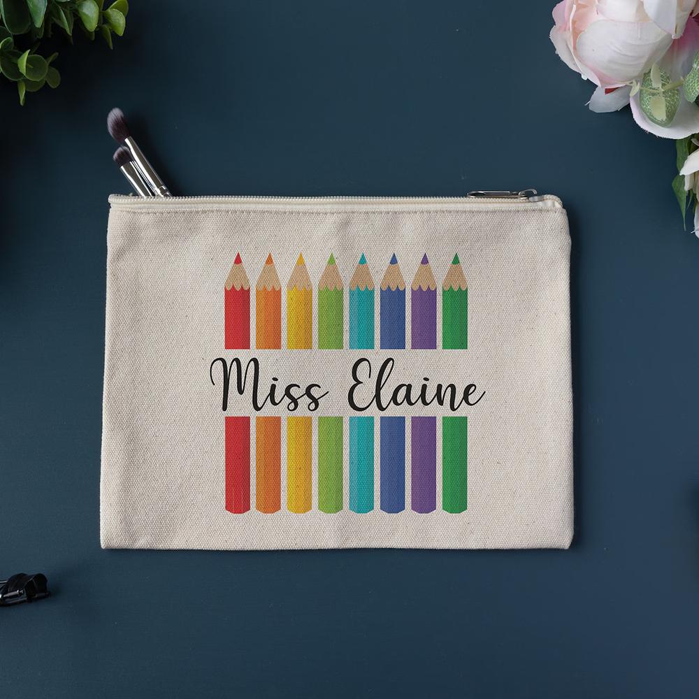 Custom Canvas Pencil Case Preschooler Zipper Pouch Makeup Bag Birthday Teacher School Supplies Appreciation Gift Back To School