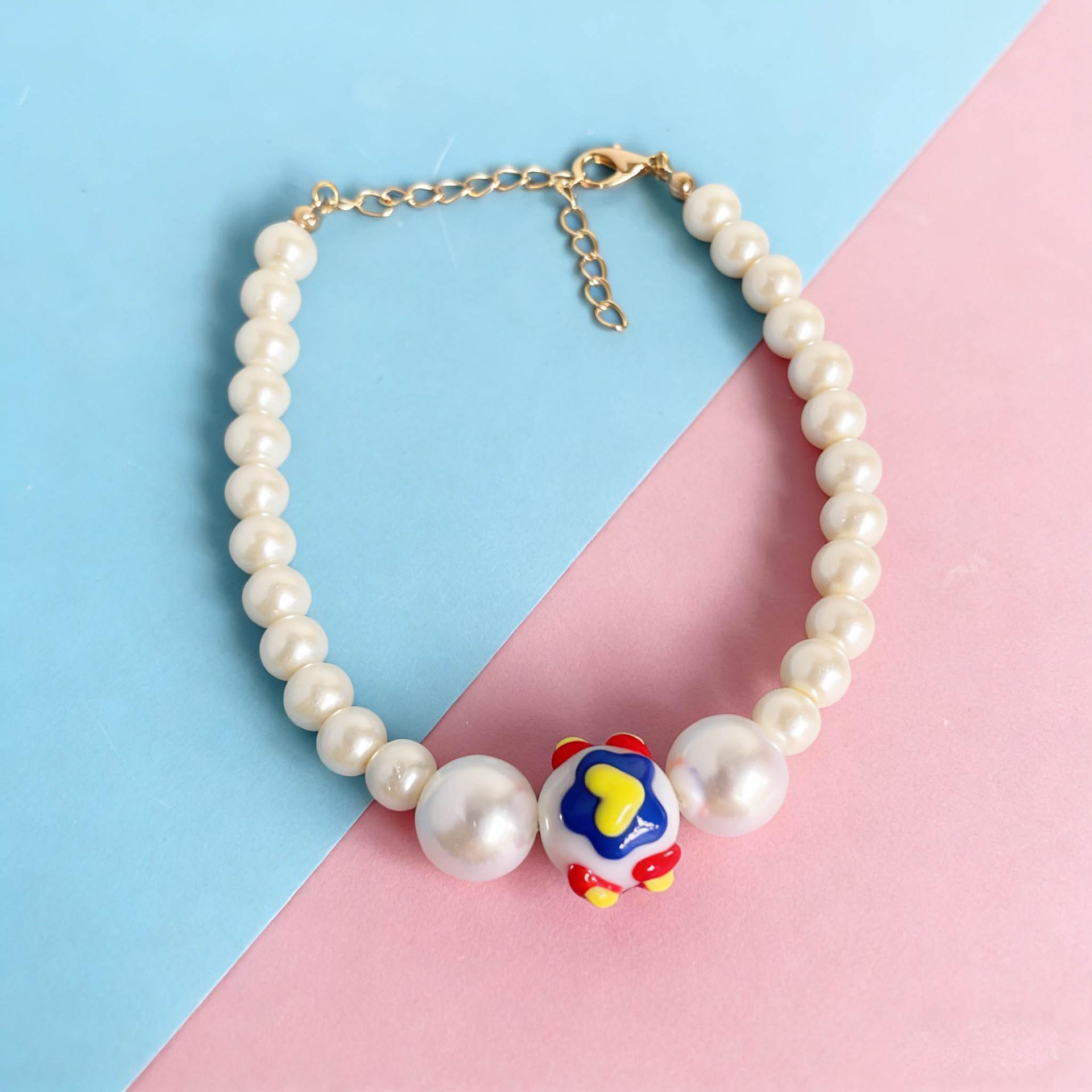 

Colorful Glaze Pearl Necklace Choker for Cats & Dogs - Stylish Pet Accessory S (Neck circumference 20-25cm) белый