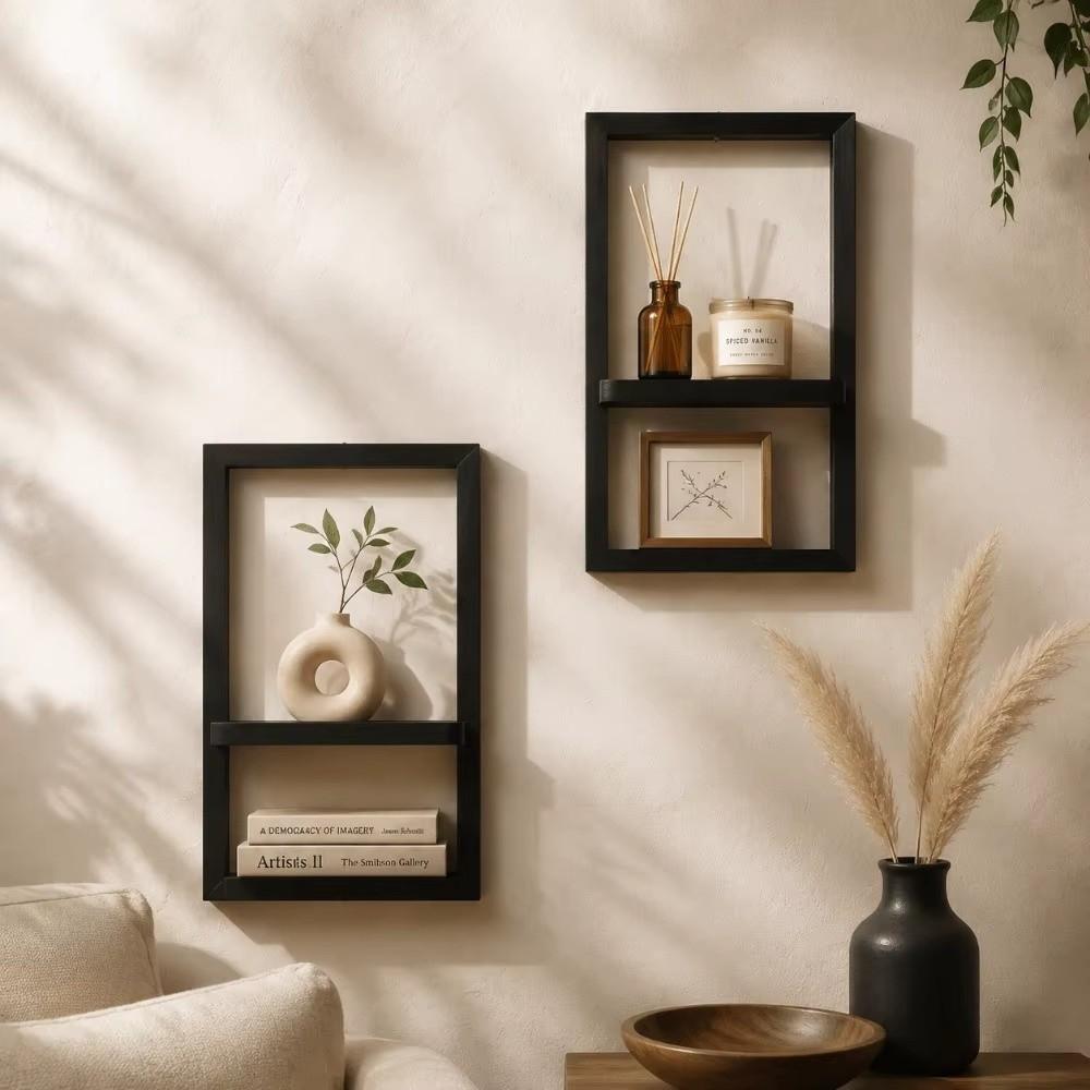 Étagère Flottante Murale Forme Carrée Étagère Murale en Bois Étagère Vintage pour Plantes Chambre à Coucher