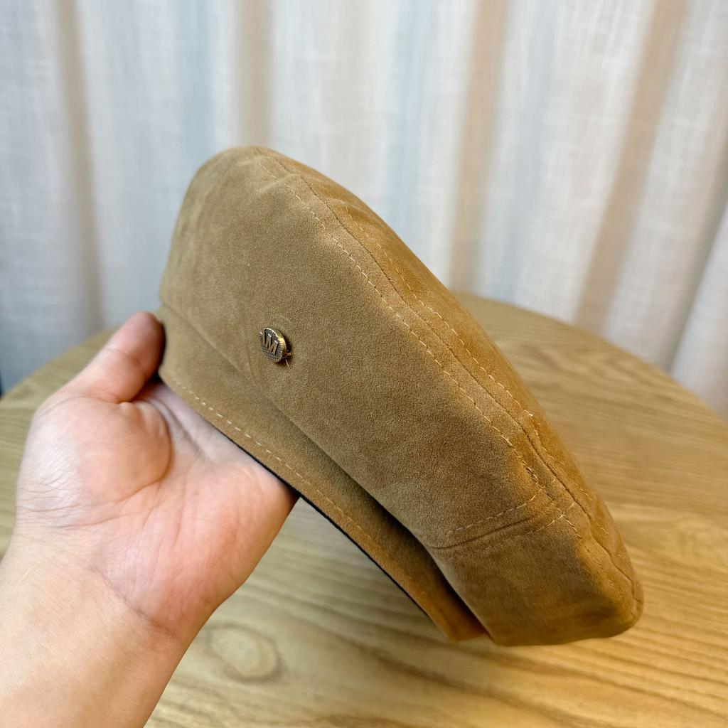 Beretă literară coreeană pentru fete, toamnă și iarnă, beretă retro la modă din piele întoarsă, maro, pălărie de pictor