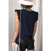 Women European Casual Solid V Neck Sleeveless Ruffle Pullover T Shirt Top
