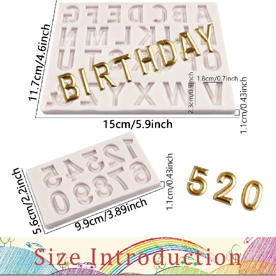 26 Capital Letter Fondant Molds, Alphabet Number 0-9 Chocolate Cake Decorating Silicone Mold 2pcs Birthday Party Anniversary Valentine's Day Candy
