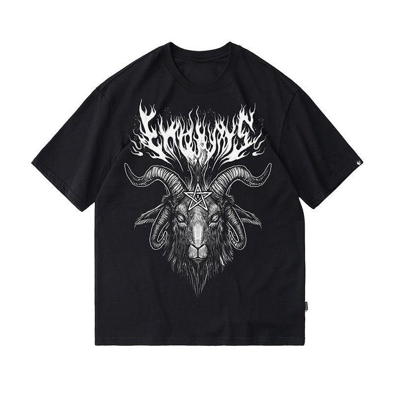 

Goth Drak Style Vintage Goat Graphic Pure Cotton Men s and Women s T-shirts Short Sleeves Luxury Outdoor Sports Brand S