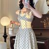 Mrs. Xiao Elegant French First Love Polka Dot Retro Square Neck Dress