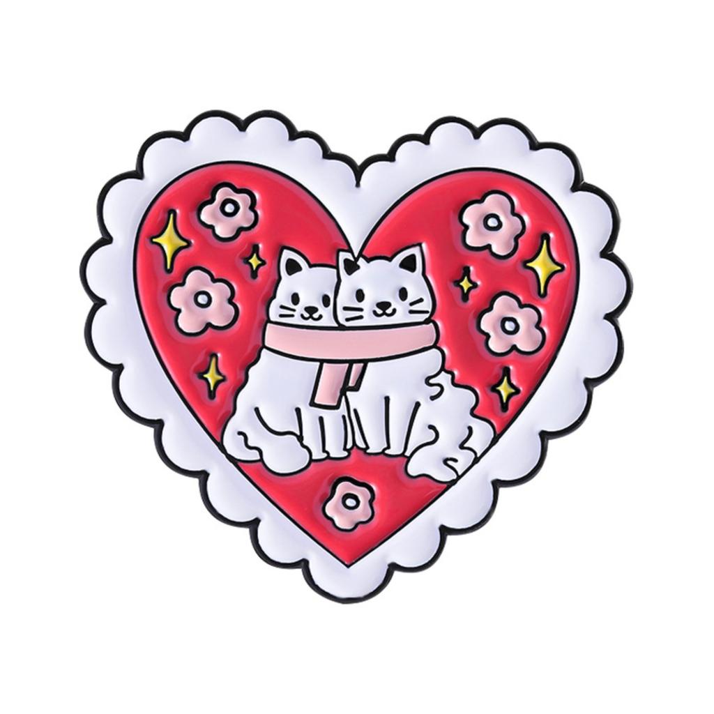 Heart Shaped Enamel Pin Featuring Cartoon Style Paws with Star Accents and Decorative Border Suitable for Accessories and Collectibles