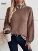 Women Oversized Turtleneck Sweater Loose Lantern Sleeve Ribbed Knit Pullover Casual Long Sleeve Top for Fall Fashion