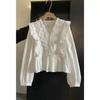 Women's White Lace Ruffle Blouse Sweet Romantic Long Sleeve Doll Collar Top