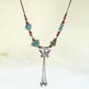 Ceramic Beaded Butterfly Pendant Necklace, Retro Ethnic Style Long Sweater Chain