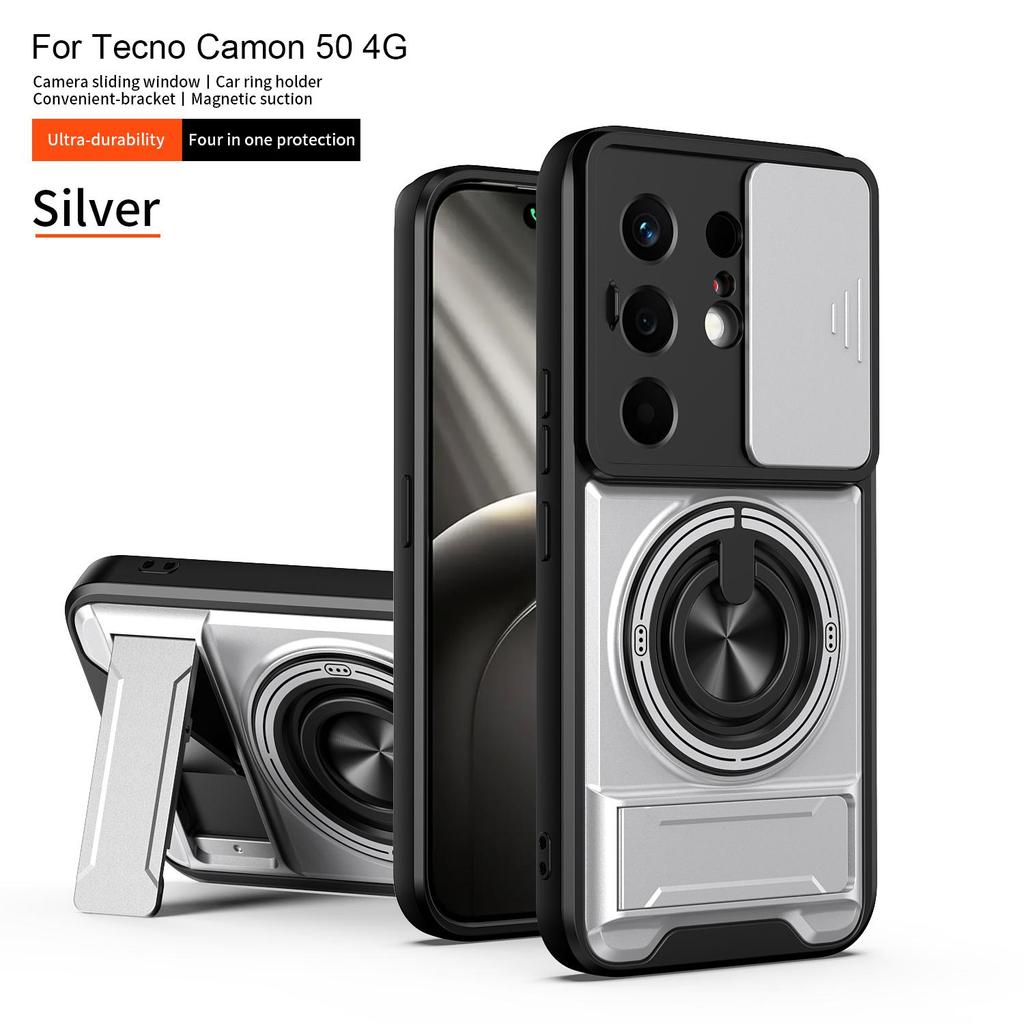 Slide Camera Cover for Infinix Camon 50 4G Case With Built-in Ring Stand and Folding Stand