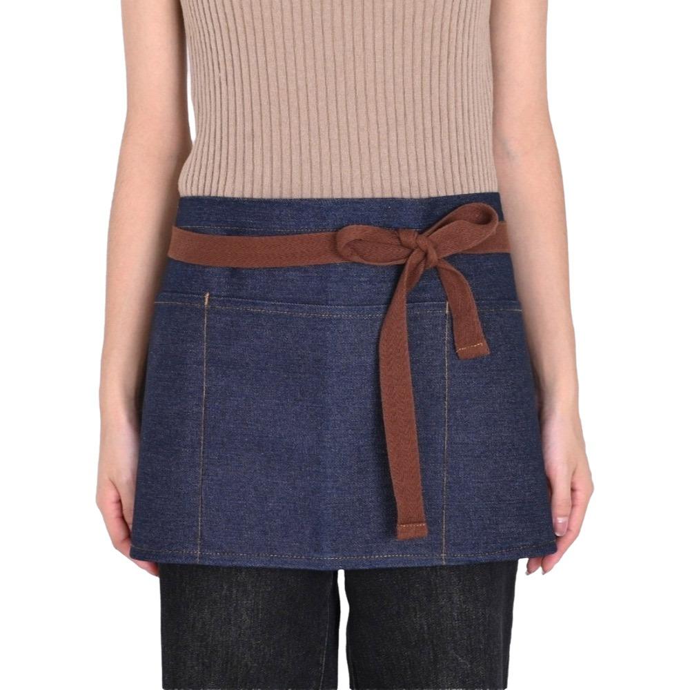 Workwear Cotton Denim Denim Apron Multiple Pockets Unisex Short Apron Denim Half Apron Baking