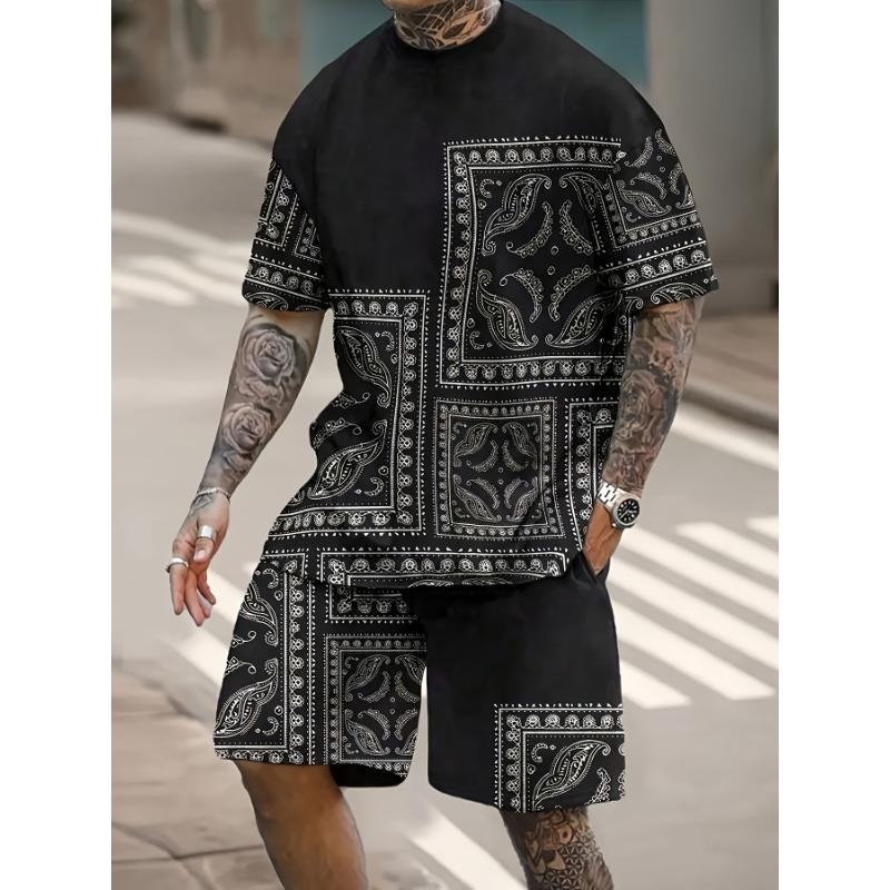 Digital print summer Hawaiian pattern men s casual two-piece set S