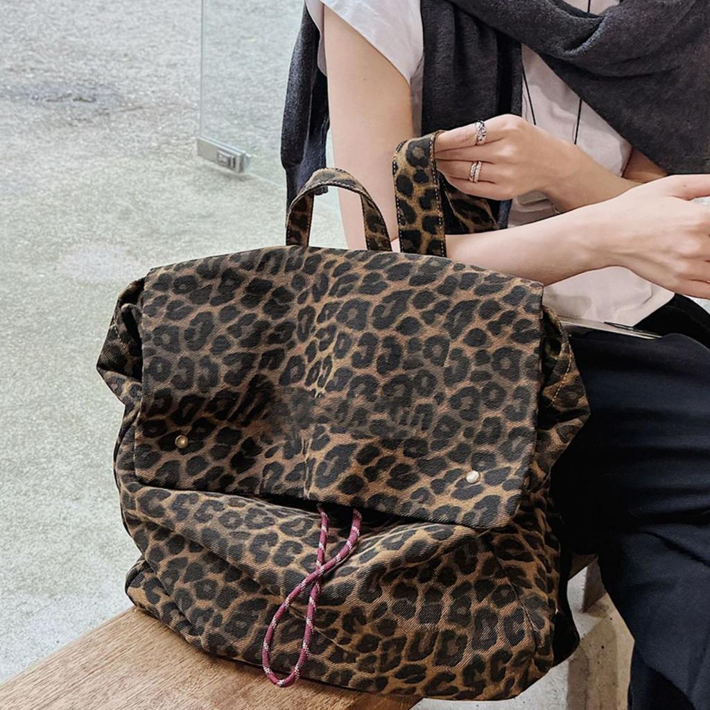 Tide and cool leopard print canvas backpack women's 2025 new casual large-capacity travel backpack female college student schoolbag