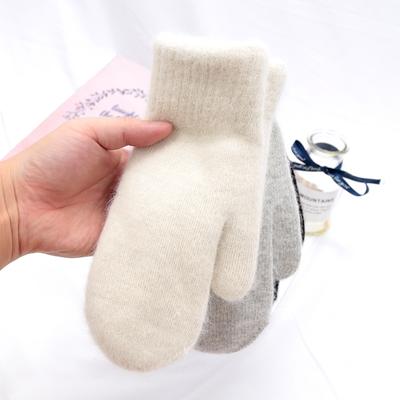 Damen Winter Warm halten Plus Kaschmir Einfarbig Wolle Elastizität Weiche Vollfinger Fäustlinge Mädchen Schwarz Pelz Gestrickte Nette Handschuhe