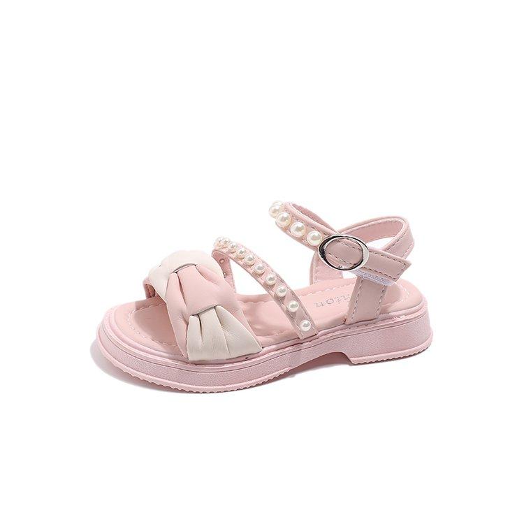 PU Leather Summer Sandals For Girls Luxury Pearl Children s Casual Footwear Korean Anti-slippery Girl s Sandal 23