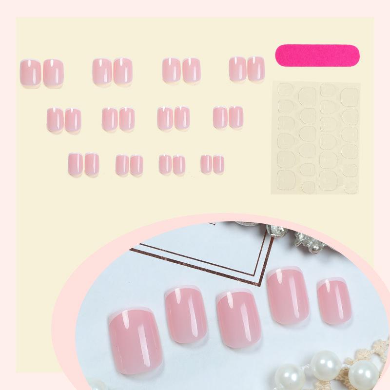 Nude French Manicure Square False Nails - 24 Wearable Nail Tips