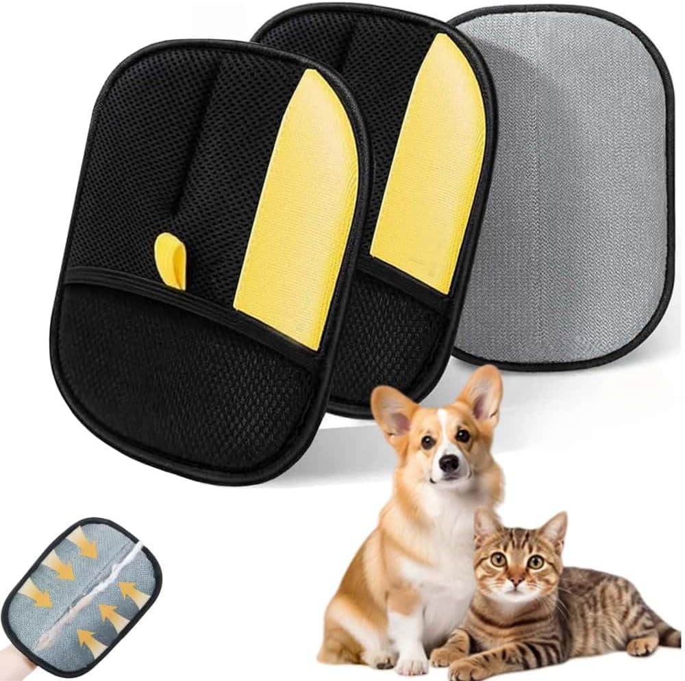 2PCS Pet Hair Remover Glove Static Cat Dog Fur Brush Lint Roller Shedding Tool Grooming Essential