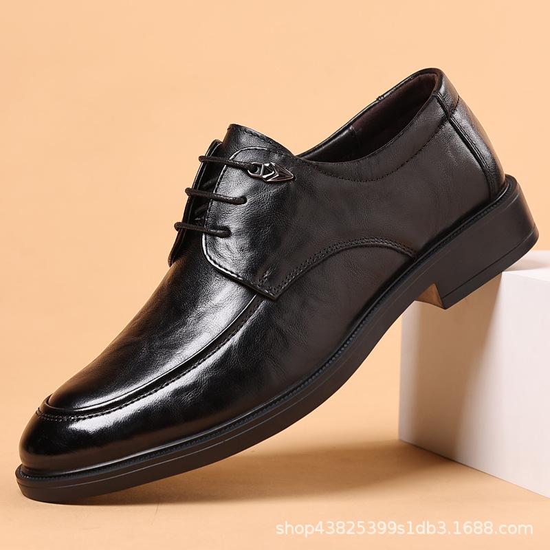 

New Designer Men Dress Shoes Fashion Genuine Leather Business Casual Shoes Cool Lace-up Derby Shoes 44 чёрный