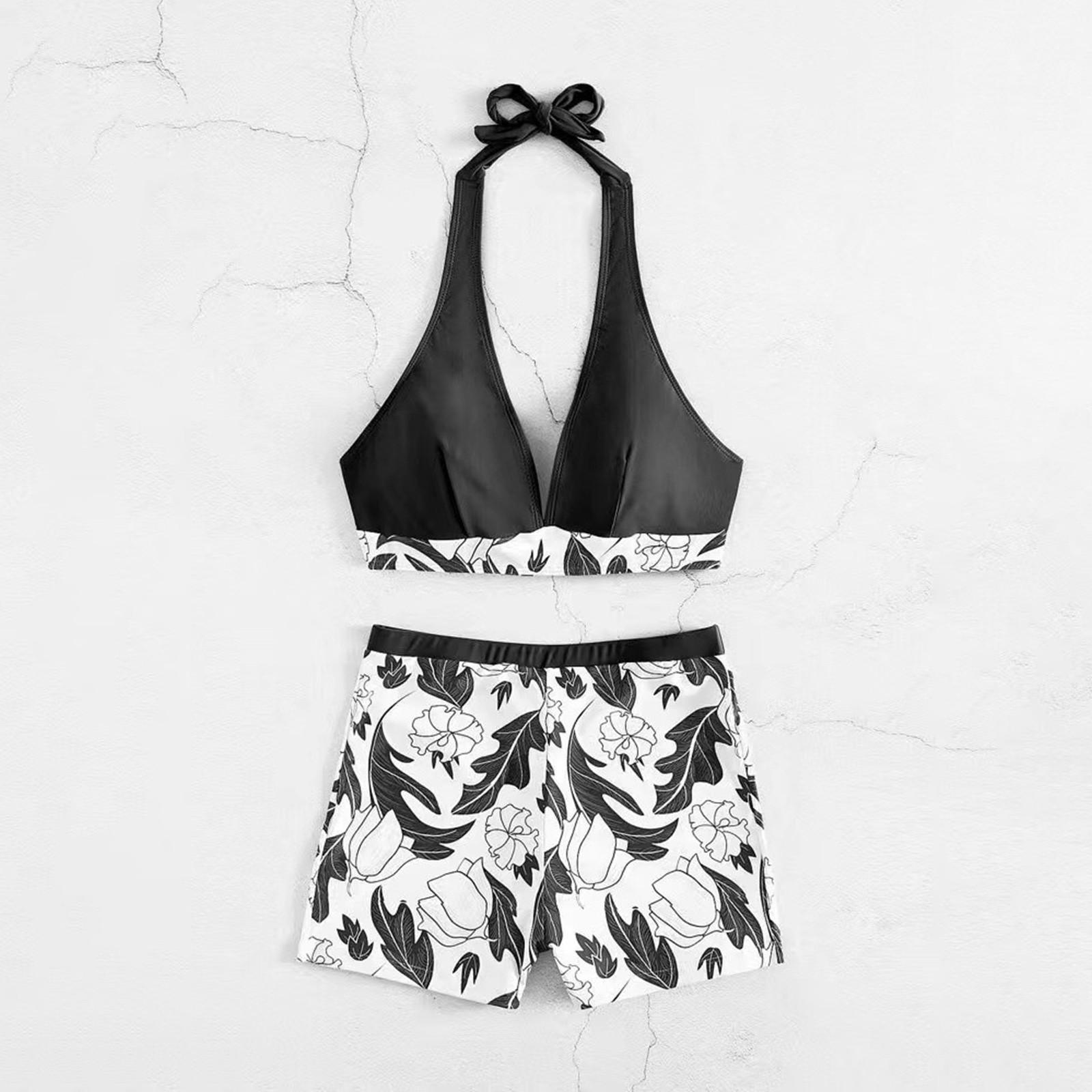 

Women s High-Waisted Square- Printed Patchwork Swimsuit XL чорний