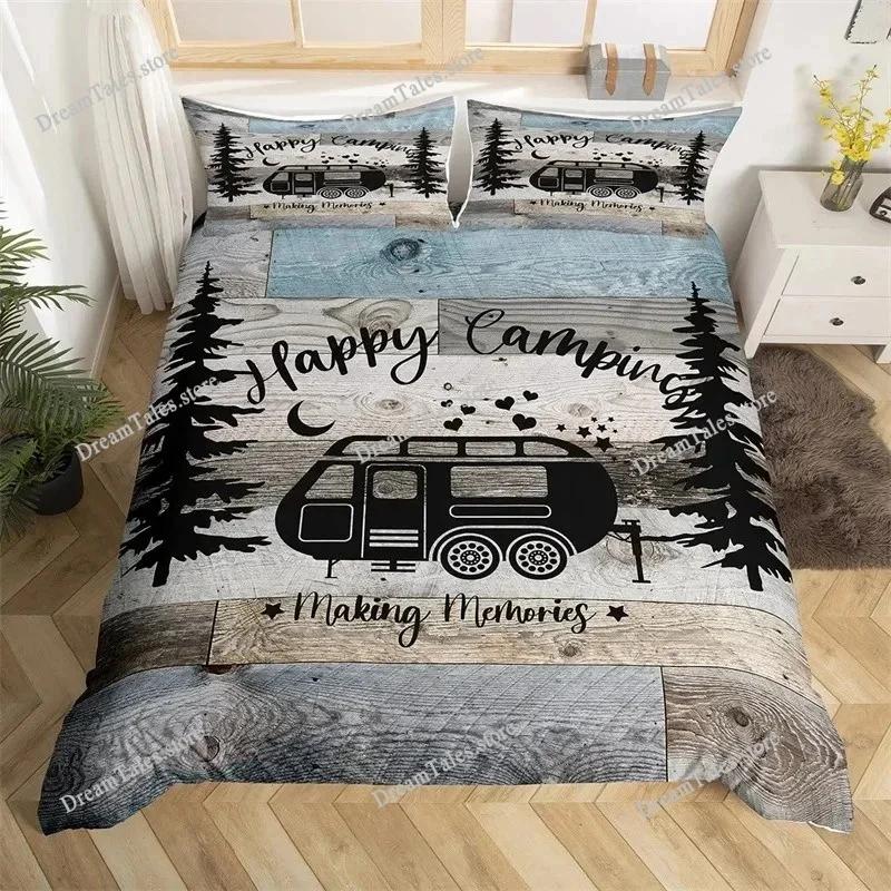 Felice Campeggio Stile Rustico Stile Camper Copripiumino Federa Set Biancheria da Letto Coperta Quilt Letto Matrimoniale Tessile per la Casa Regalo di Lusso36