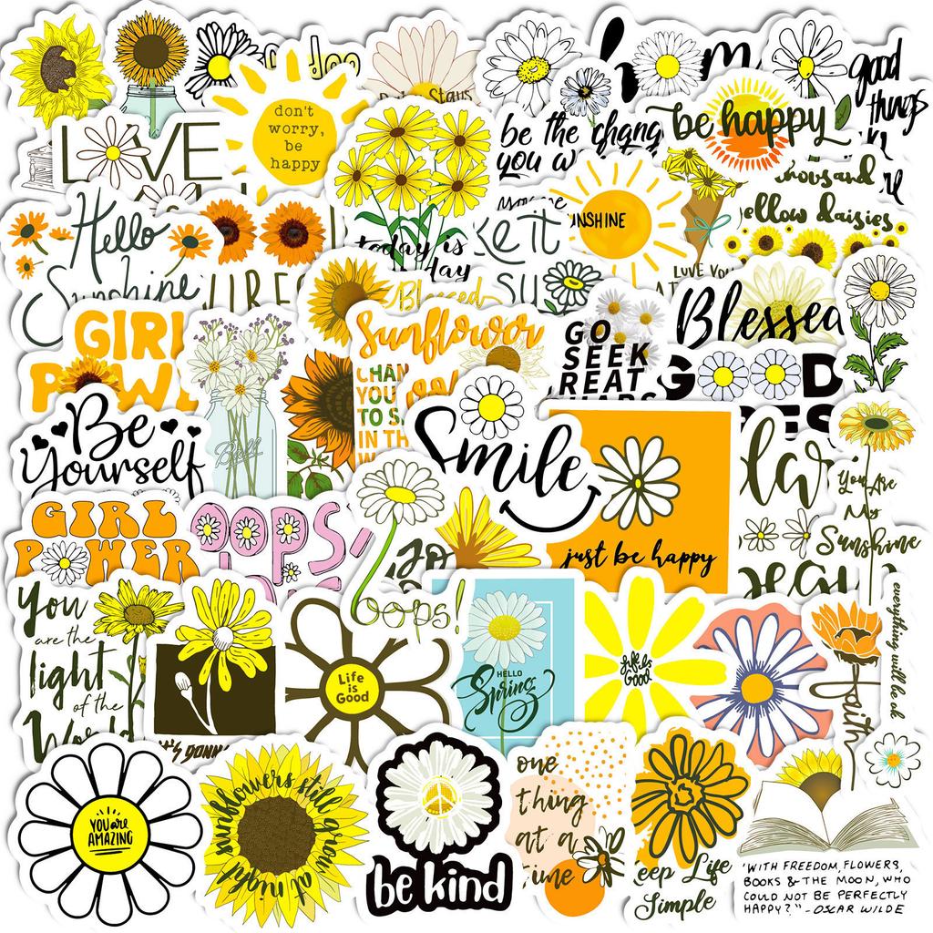 50 Small Size 4cm Text Stickers Sunflowers Water Cup Trolley Box Motivational Text Stickers