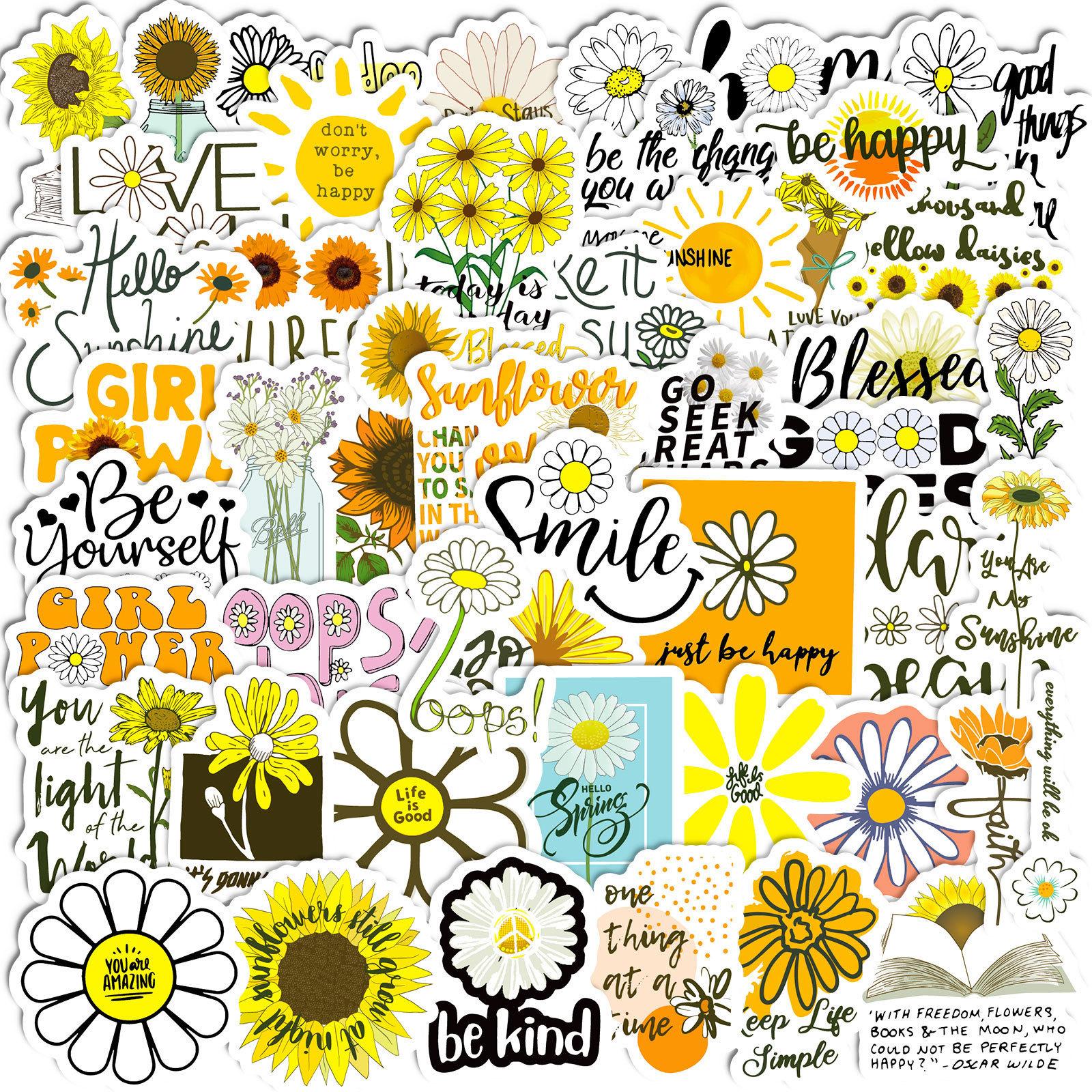 

50 Compact Size 4Cm Text Decals Sunflowers Water Cup Trolley Box Motivational Text Decals Premium Durable Quality