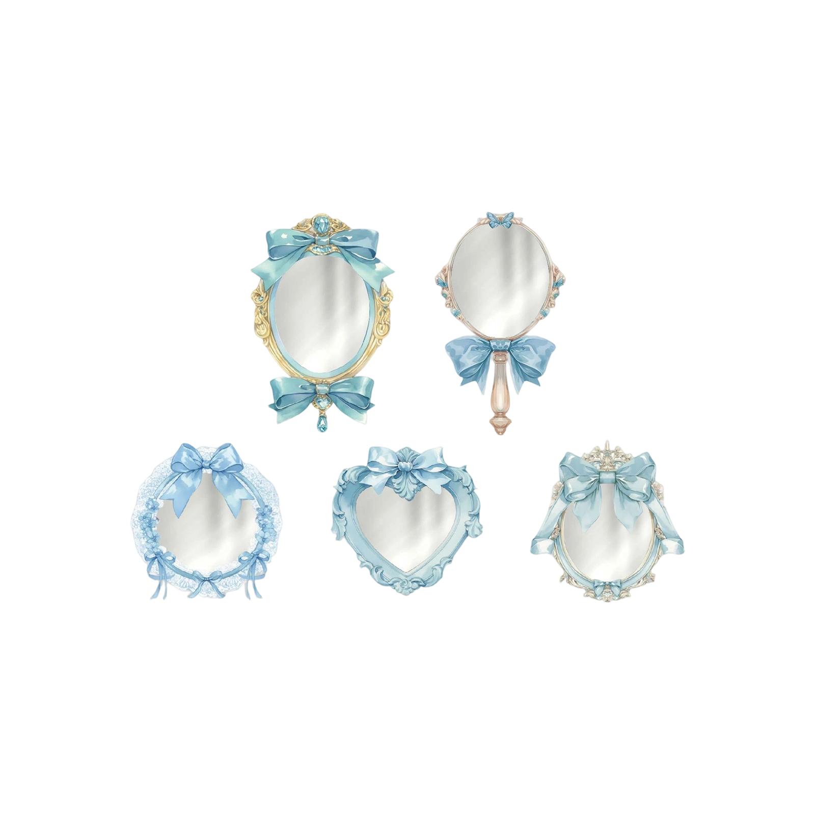 

Decorative Handheld Mirrors with Floral Frame Design and Bow Accent Set of 5 Vintage Style DIY Craft Accessories for Journaling Scrapbooking One Size