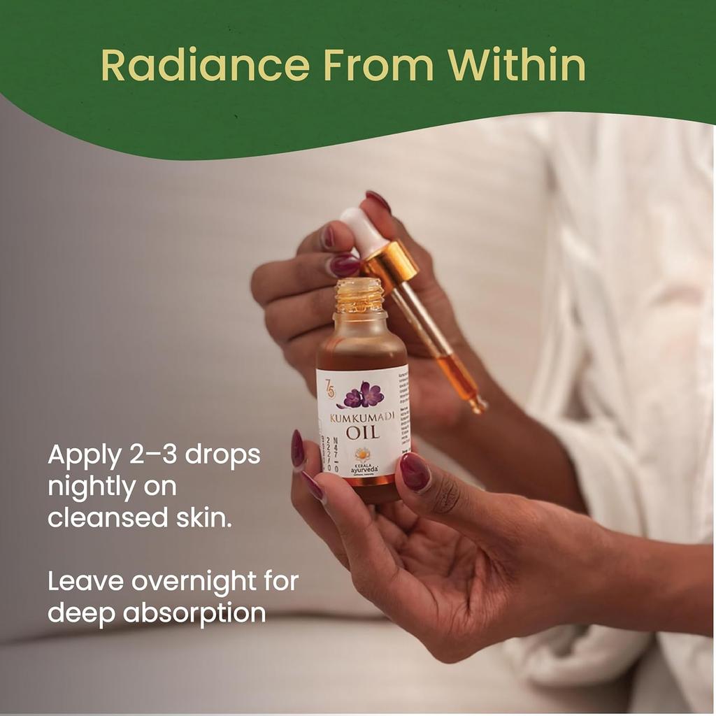 Kerala Ayurveda Kumkumadi Thailam 30 ml Ayurvedisches Gesichtsöl für strahlende Haut und zur Pflege von Pigmentflecken Anti-Aging-Serum