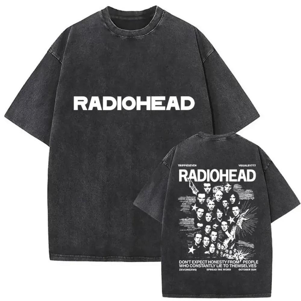 Свободная футболка с коротким рукавом кислотной стирки с винтажным принтом группы Radiohead L