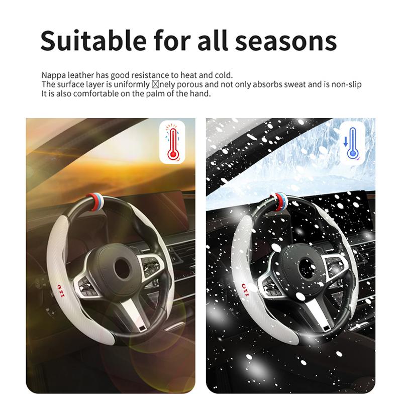RSQ1 Valve Stems Caps For Volkswagen VW Carbon Fiber Steering Wheel Trim Non Slip Durable Split Wheel Protector Passat B5 B5.5 2000-