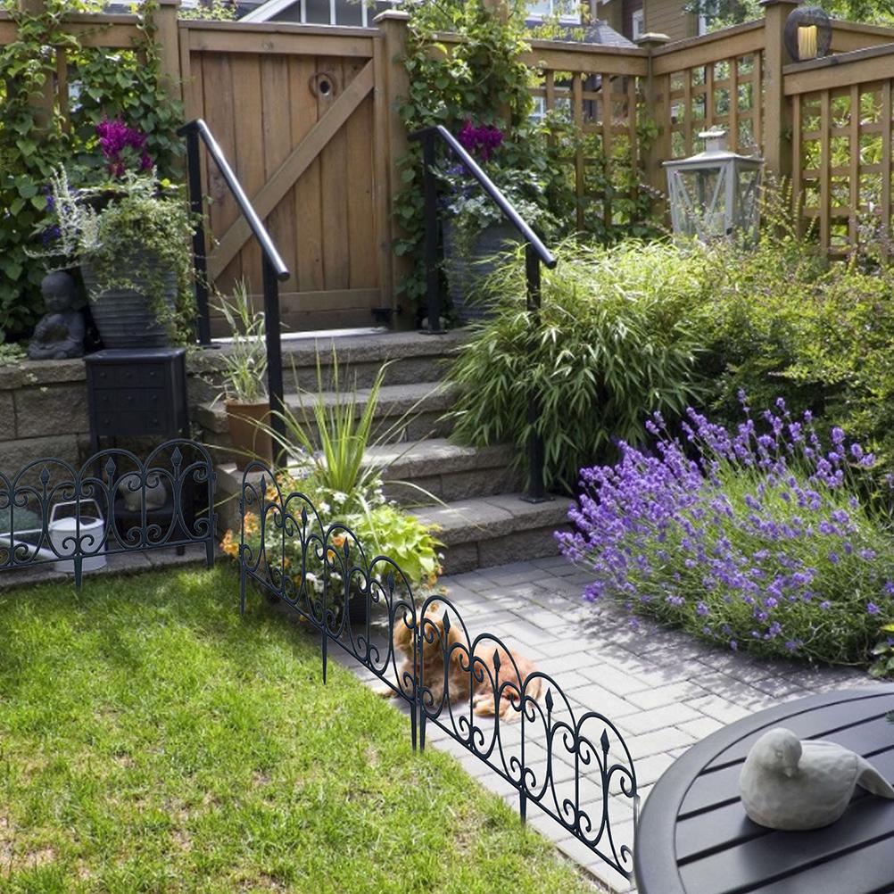 5PCS Garden Plastic Rail Fence Detachable Protective Guard Edging Border Decoration for Outdoor Lawn Patio