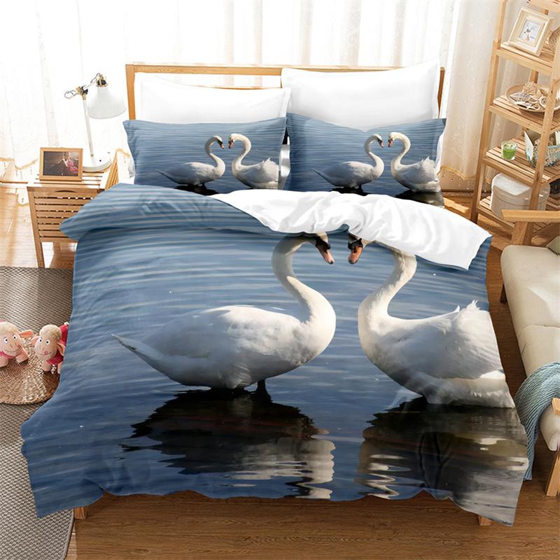 Swan Rose Queen Bedding Set Duvet Cover Set Bedding Digital Printing Bed Linen King Size Duvet Cover Set Bedding Set