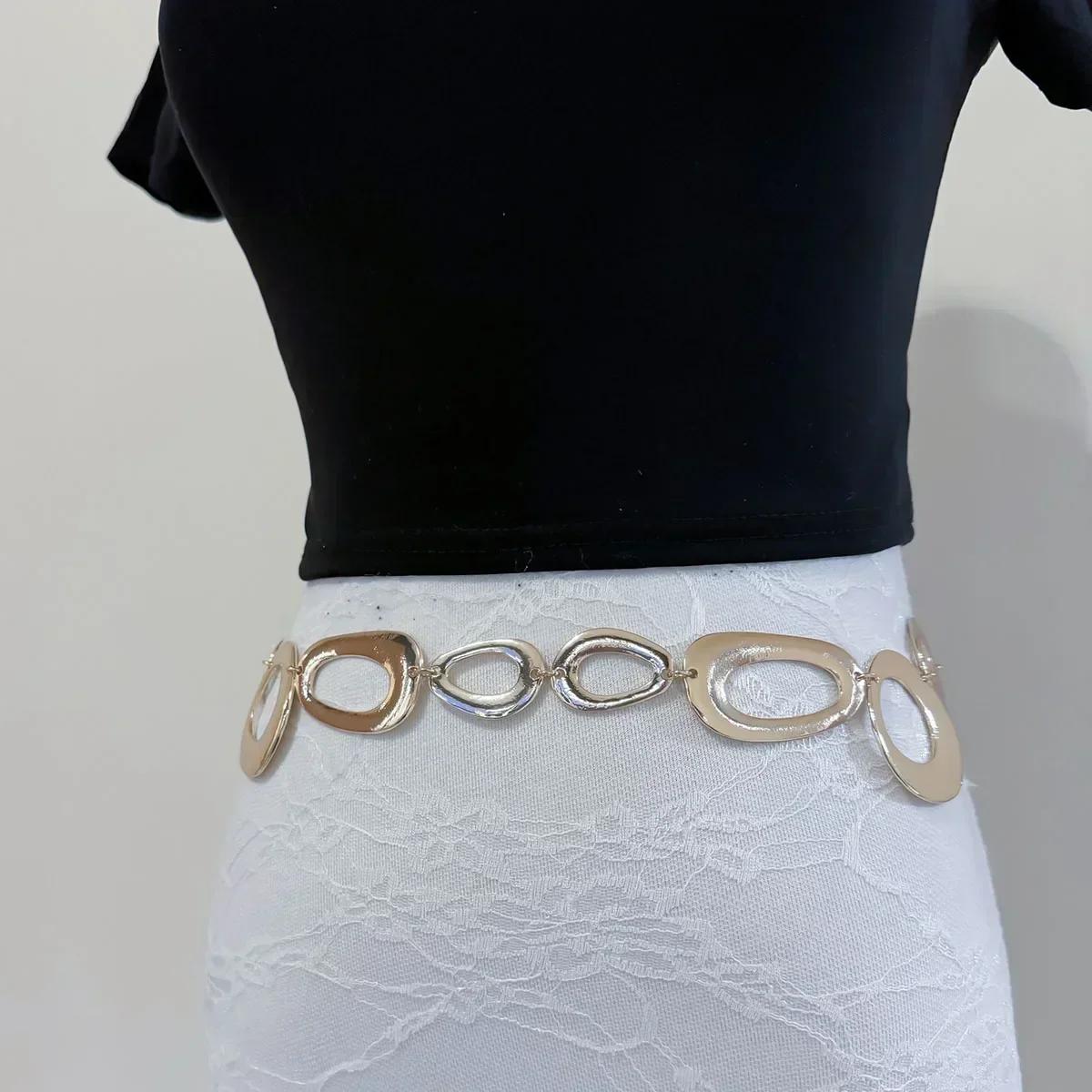 

Роскошная Мода Большое Круглое Кольцо с Бахромой Поясная Цепочка Женская Круглая Металлическая Цепь Ремень Геометрический Длинный Полый Пояс