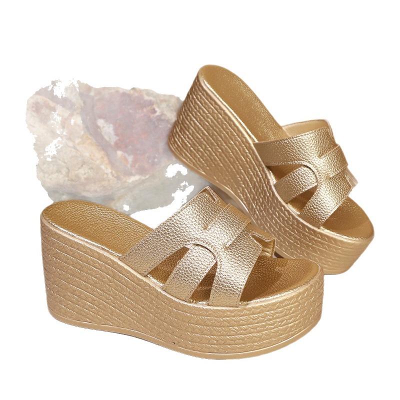 Dámské platformové pantofle široké šířky, venkovní pantofle s kulatou špičkou, sandály se silnou podrážkou pro ženy