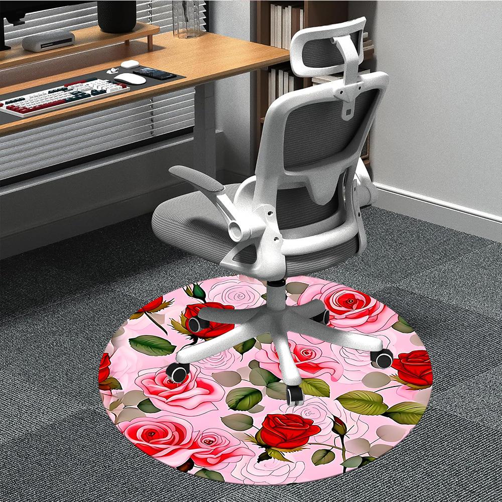 1 Stück Rundteppich mit Rosenmuster für das Büro, rutschfest, weich und langlebig, Büroteppich für die Innendekoration, perfekt für das Büro, schöne Dekoration yy26032308