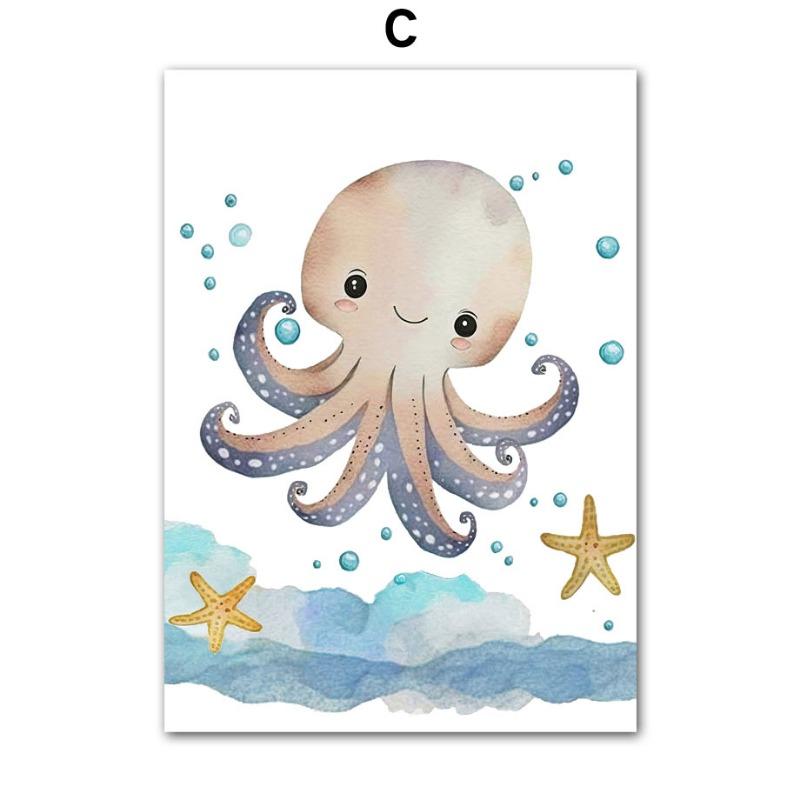 Cute Whale Sea Horse Octopus Crab Turtle Wall Art Posters And Prints Nordic Nursery Canvas Painting Picture Baby Kids Room Decor