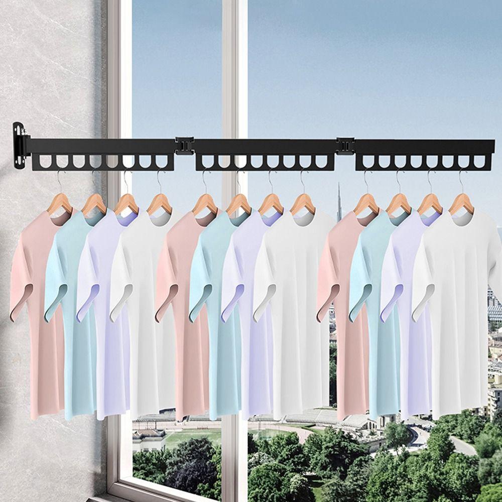 Aluminum Alloy Folding Clothes Hanger Wall Mount Clothes Organization Rack  for Laundry