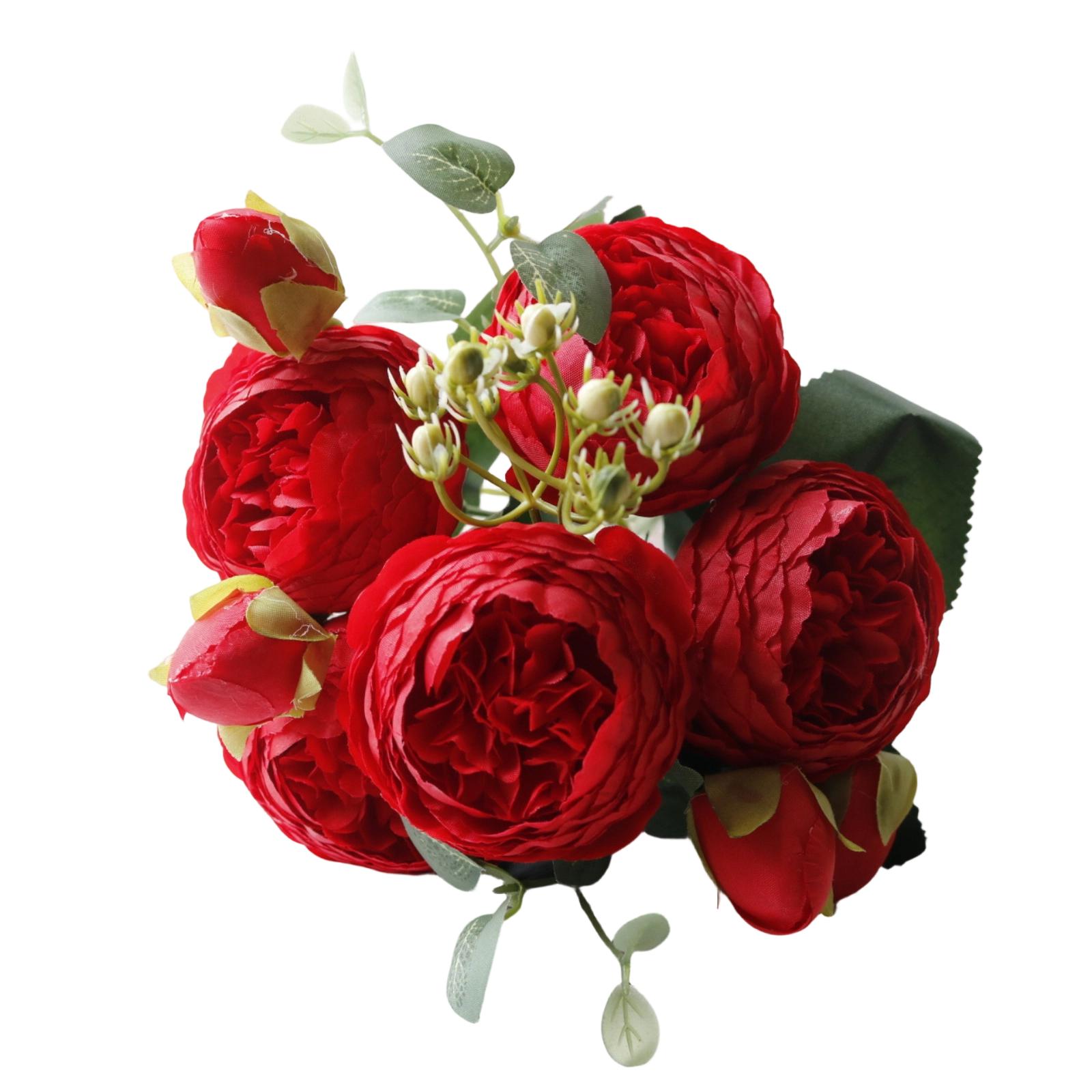 

Artificial Peony Bouquet Silk Flower Arrangement with Realistic Foliage for Home Office Wedding Party Decoration One Size червоний