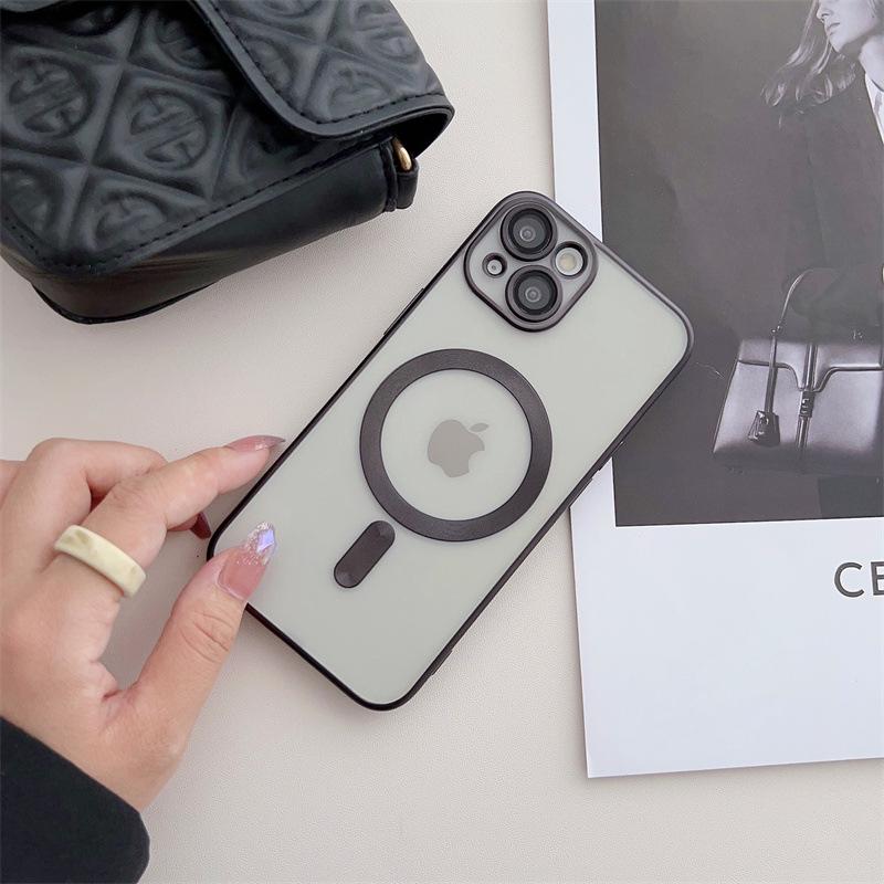 Electroplated Magnetic Transparent Phone Case for iPhone 17 with 12 Lens Film for 14 Pro