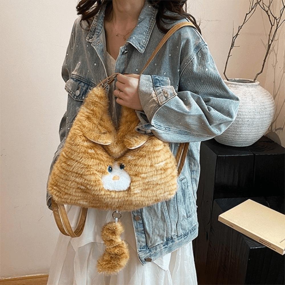 Large Capacity Furry School Bag Zipper Cartoon Daypack Cat Plush Backpack  JK Uniform Accessories