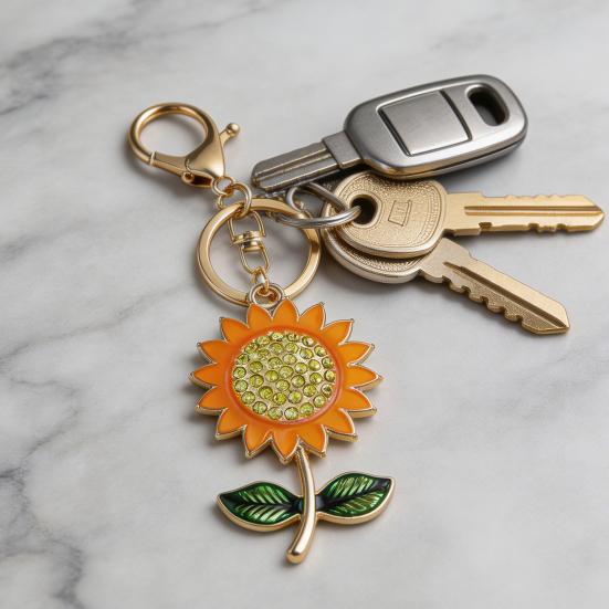 Sparkling Rhinestone Sunflower Keychain Women Girls Car Key Ring Holder Backpack Pendant Purse Bag Charm Decoration Accessories