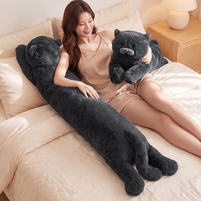 Long Black Cat Plush Body Pillow Soft Fluffy Stuffed Large Lying Kitten Sleeping Hug Cushion Home Sofa Decor Gift For Girls Kids
