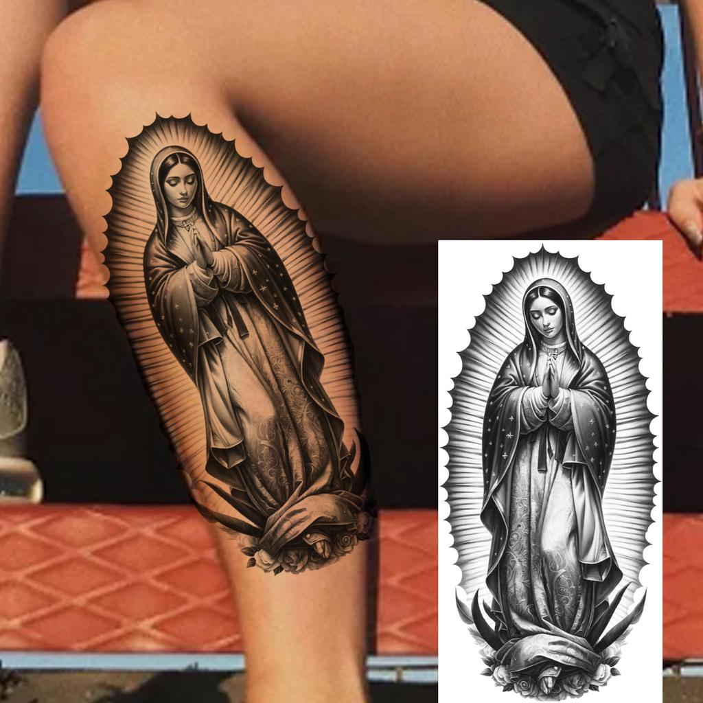 1 lapelis Realistiški Jėzaus Šventosios Motinos Maldos Laikini Tatuiruotės Vyrams Moterims Suaugusiems Ilgai Išliekančios Vandeniui Atsparios Laikinos Netikros Tatuiruotės Lipdukas