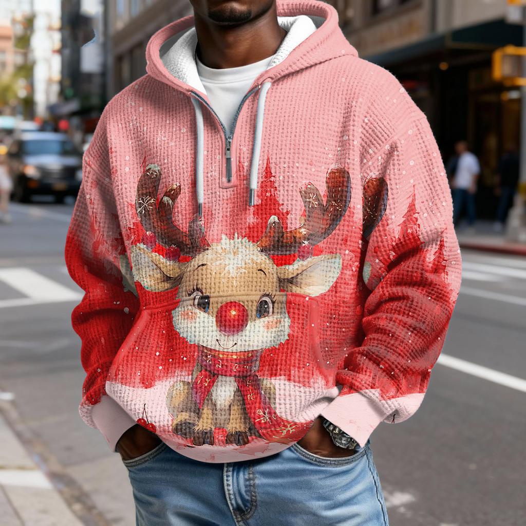 Pánská  Móda  Trendy Mikina s kapucí na půl zipu  Pulovr  Zesílená  Fleecová  Textura  Mikina