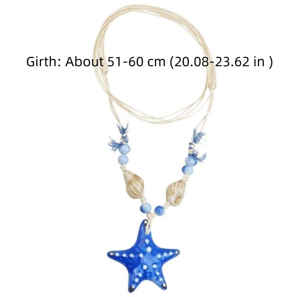 Contrast Color Blue Starfish Collarbone Chain Beads Exquisite Neck Pendant  Seaside Versatile