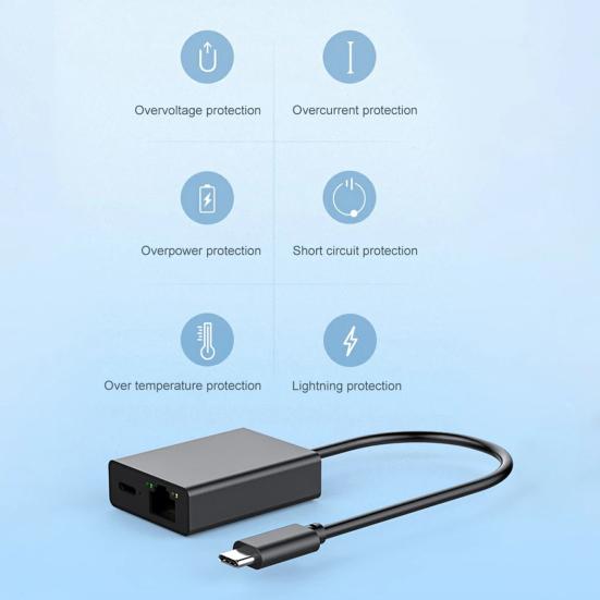 Adaptador de Red 1000Mbps Tipo-C a RJ45 Adaptador Ethernet Plug And Play
