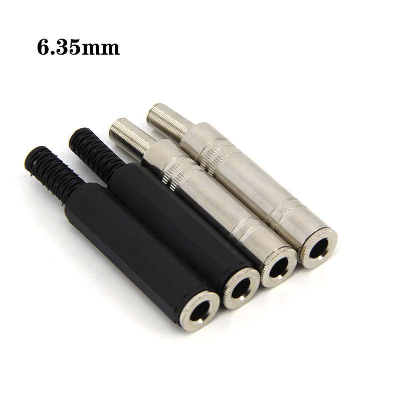 2pcs Audio Metal 6.35mm 6.5 female 1/4 " socket 2 3 pole mono stereo jack connector plug solder Welded adapter 6.35 6.5mm for KTV